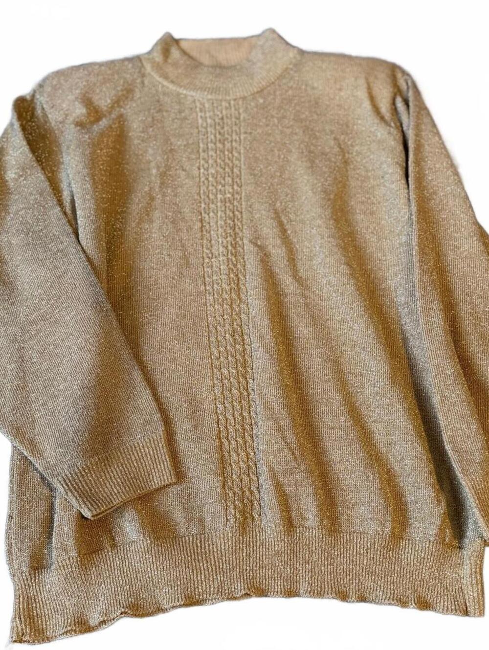 Alfred Dunner Gold Metallic Mock Neck Sweater L